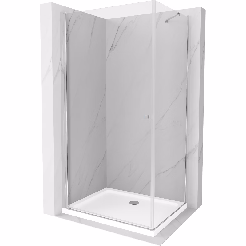 Kabina prysznicowa Mexen uchylna Pretoria 70 x 120 cm transparent rama chrom i brodzik Flat 1 kpl.