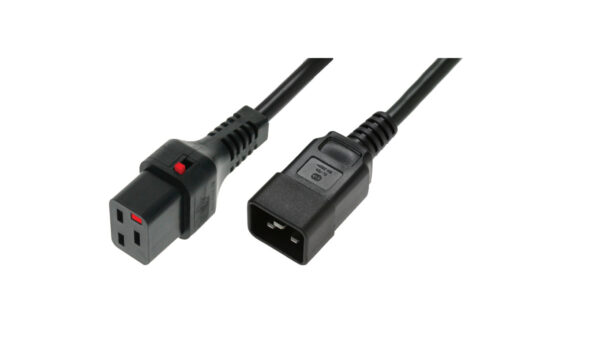 Kabel zasilający serwerowy z blokadą IEC LOCK 3×1,5mm2 C20 prosty/C19 prosty M/Ż 3m czarny IEC-PC1286