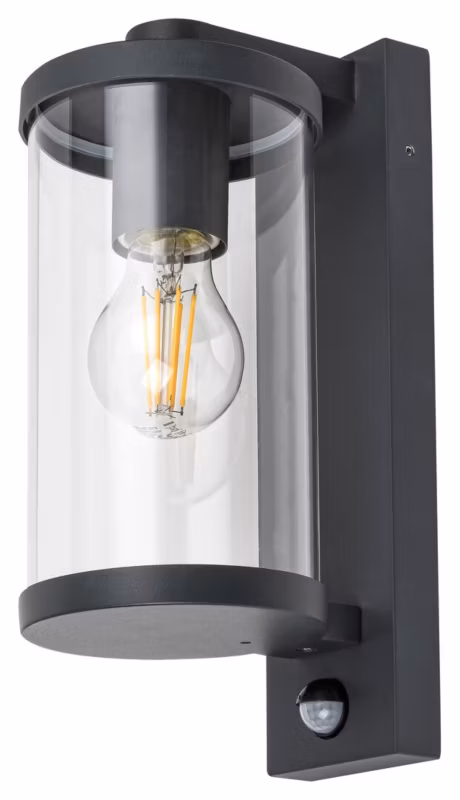 Kinkiet zewnętrzny z czujnikiem Rabalux Silistra antracytowo-przezroczysty 1 x E27 x 60W IP44 wym: 29 x 11,5 x 16 cm – 1 szt.