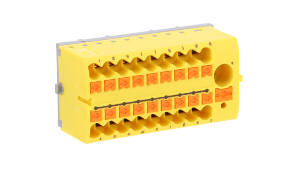 Blok rozdzielczy PTFIX 6/18X2,5-NS35 YE, żółte złącze przemysłowe – 18 punktów przyłączeniowych o przekroju 2,5mm2
