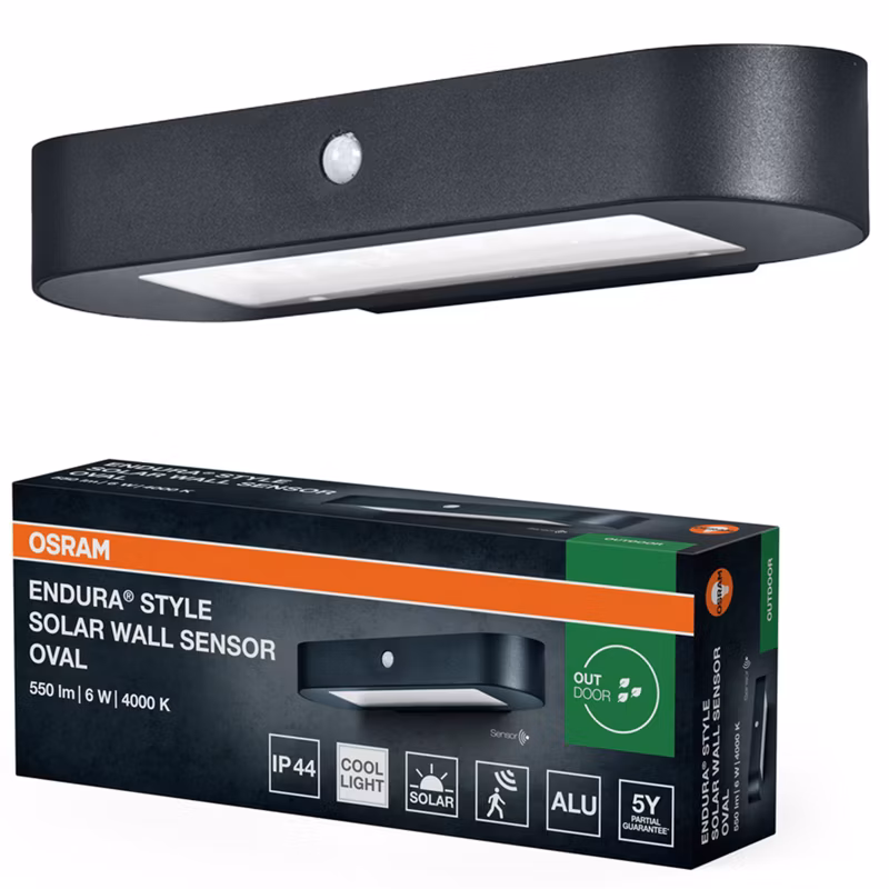 Kinkiet Solarny Endura Osram Lampa LED z Czujnikiem Ruchu i Zmierzchu 6W 540lm 4000K Czarny IP44 1 szt.