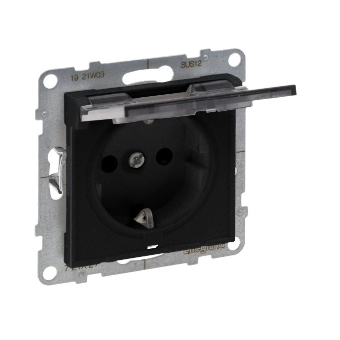 SUNO Gniazdo SCHUKO 2P+Z czarne 16A 250V IP21 zaciski automatyczne z przesłoną 721427