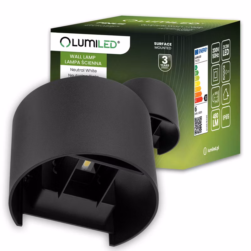 Kinkiet Ogrodowy Lumiled Elewacyjny LED 2x 3W 4000K Regulowany Czarny 1 szt. 5904422700355