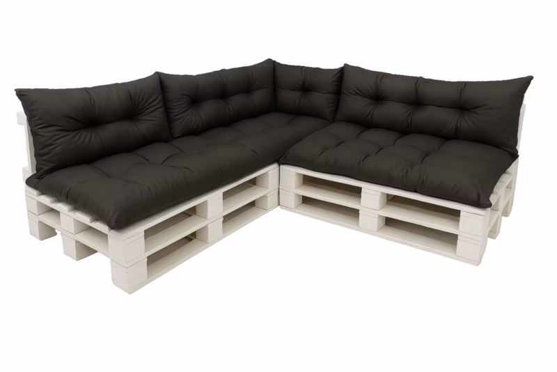 Komplet 7sztuk poduszek ogrodowych na palety Setagrden 3x120x60cm /3x120x40cm+60x40cm,czarne dwustronne poduszki ogrdowe, 1szt