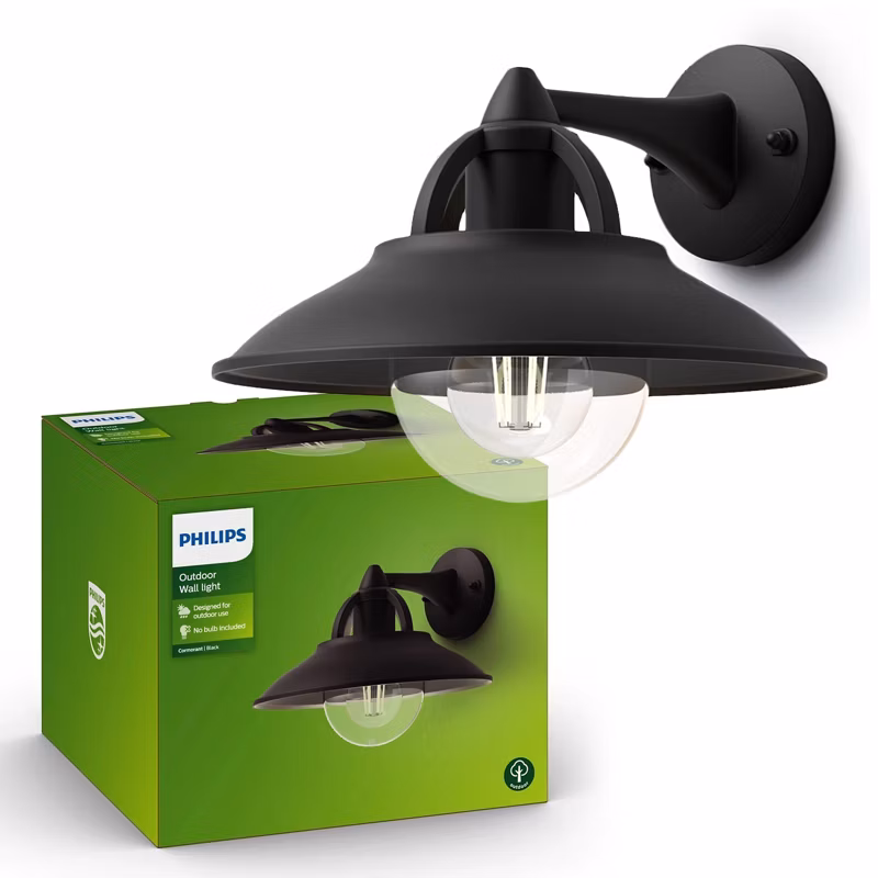 Kinkiet Ogrodowy Cormorant Philips Lampa Elewacyjna Zewnętrzna Latarnia E27 IP44 Czarna 1 szt.