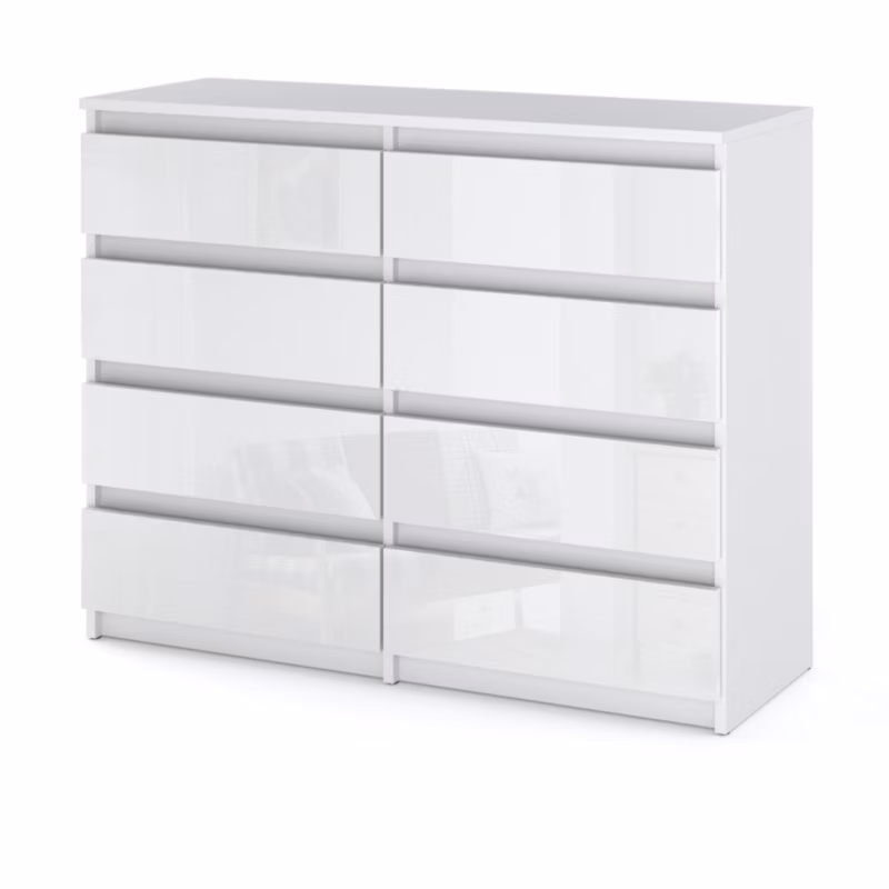 Komoda Hurtownia-Mebli Szuflady 8 Hugo Duża 120cm Biały Mat Biały Połysk 120×33.5×92.5 cm 1szt.