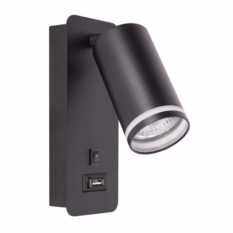 Kinkiet ścienny GU10 LED MasterLED Ring IP20 z USB A+C czarny matowy ruchomy 1 szt.