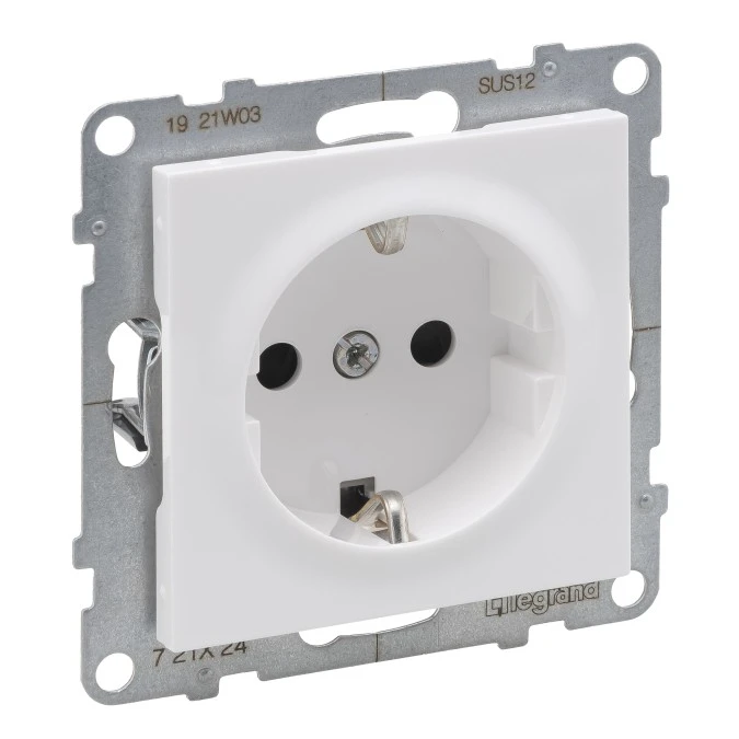 SUNO Gniazdo SCHUKO 2P+Z białe 16A 250V zaciski śrubowe zasilające z przesłoną 721124