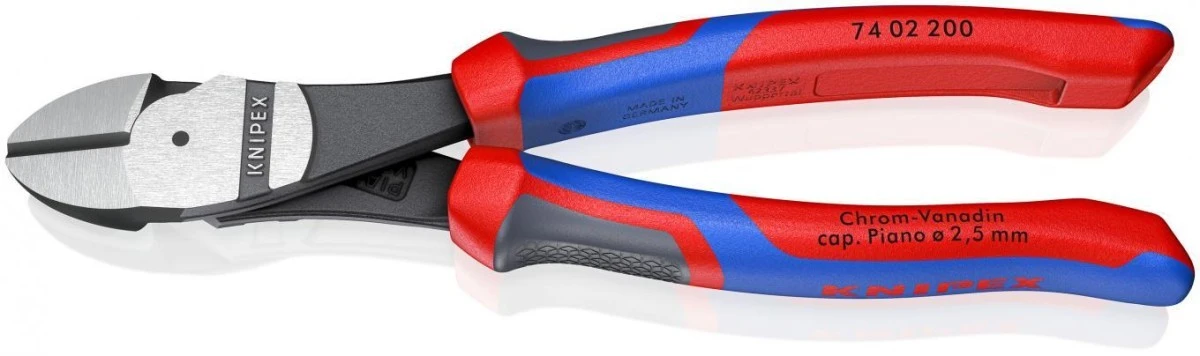 Szczypce tnące boczne o zwiększonym przełożeniu z wielokomponentowymi nasadkami fosforanowane, czarne 200 mm KNIPEX 74 02 20
