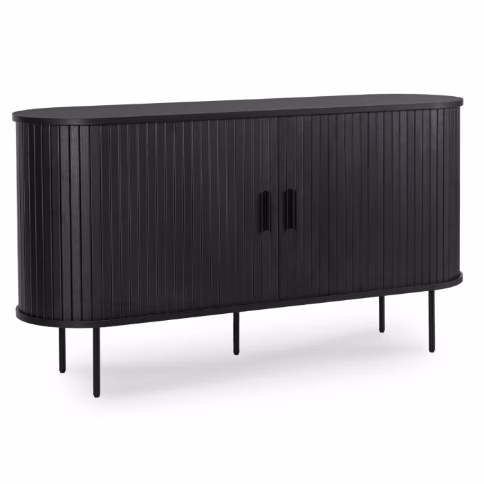 Komoda Trish 140 cm Mebel Elite Dwudrzwiowa Rozsuwana Ryflowana Czarna 1 szt