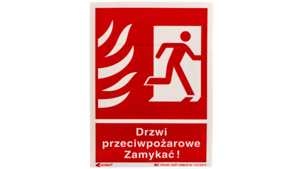Samoprzylepna tabliczka ostrzegawcza /Drzwi przeciwpożarowe zamykać 150×205/ 30P/F1/FS
