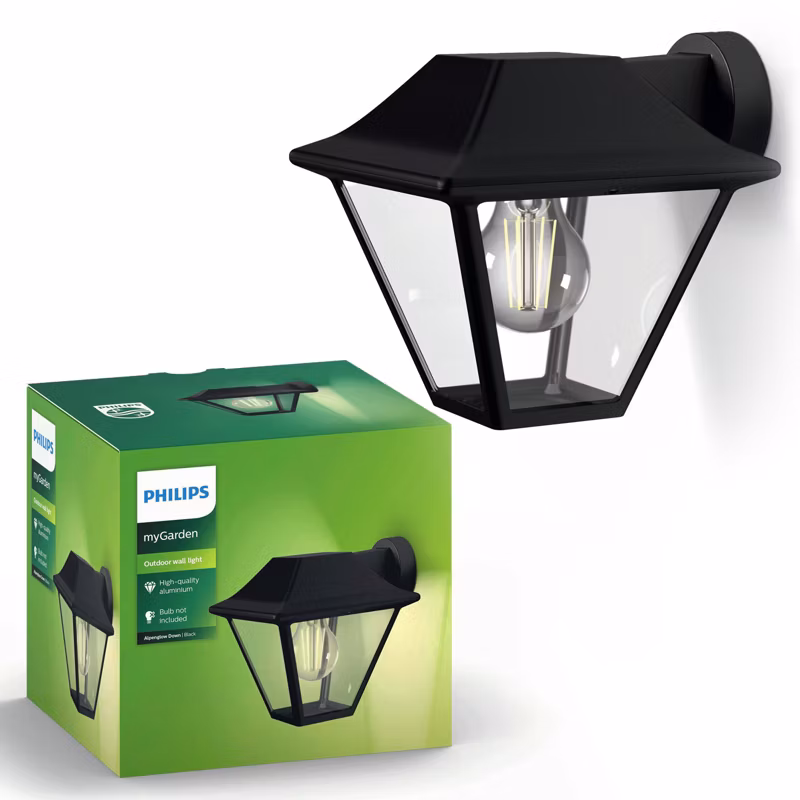 Kinkiet Ogrodowy Alpenglow Philips Lampa Elewacyjna Zewnętrzna Latarnia E27 IP44 Czarna 1 szt. 8718696158159