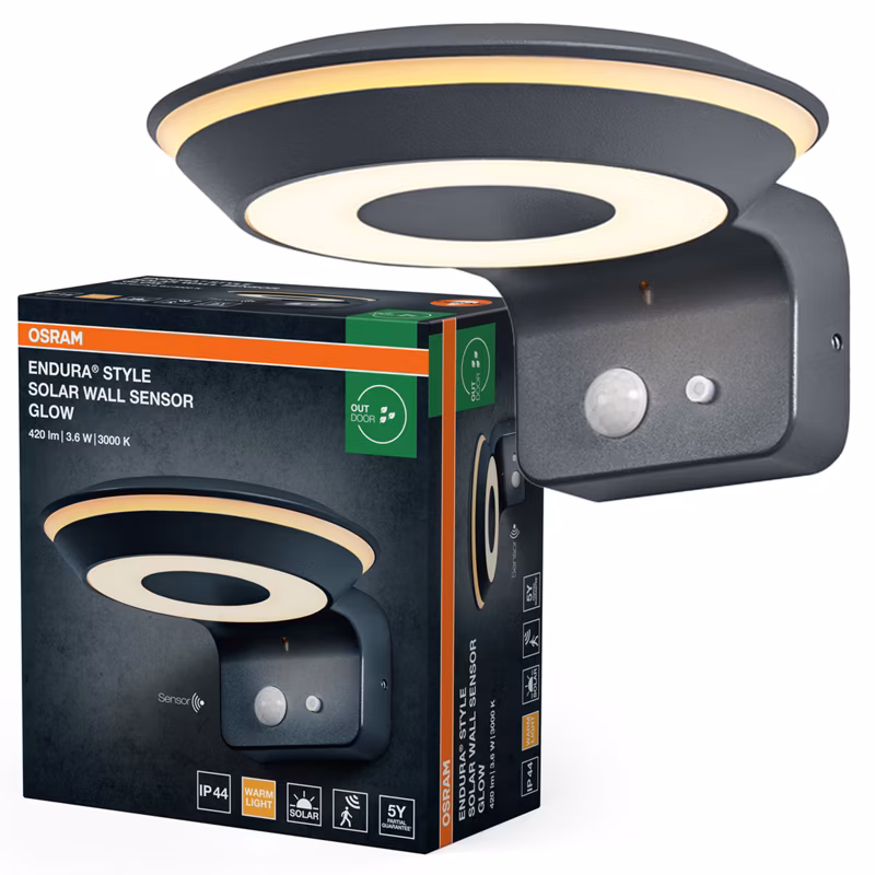 Kinkiet Solarny Endura Osram Lampa LED z Czujnikiem Ruchu i Zmierzchu 3.6W 180lm 3000K Szary IP44 1 szt.