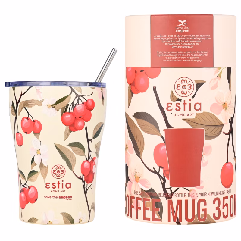 Kubek Termiczny Ze Słomką Sakura Whisper Estia Stal Nierdzewna Kremowy 350 Ml 1 Szt.