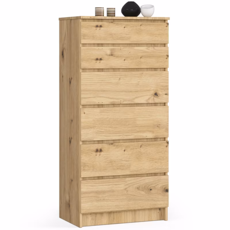 Komoda Akord K60 Dąb Artisan 60 cm 6 szuflad kolor Dąb Artisan mat 60x40x130 cm 1 szt.