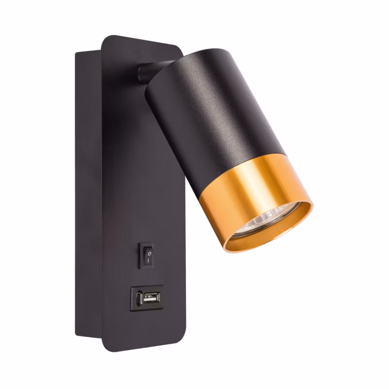 Kinkiet do czytania LED MasterLED Klemens GU10 IP20 z USB A+C czarny złoty ruchomy lampka 1 szt.
