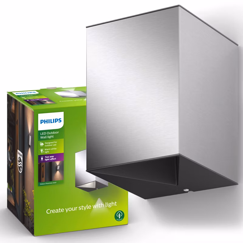 Kinkiet Ogrodowy Cistus Philips Lampa Elewacyjna Zewnętrzna LED 9W 1000lm 2700K IP44 Srebrna 1 szt.