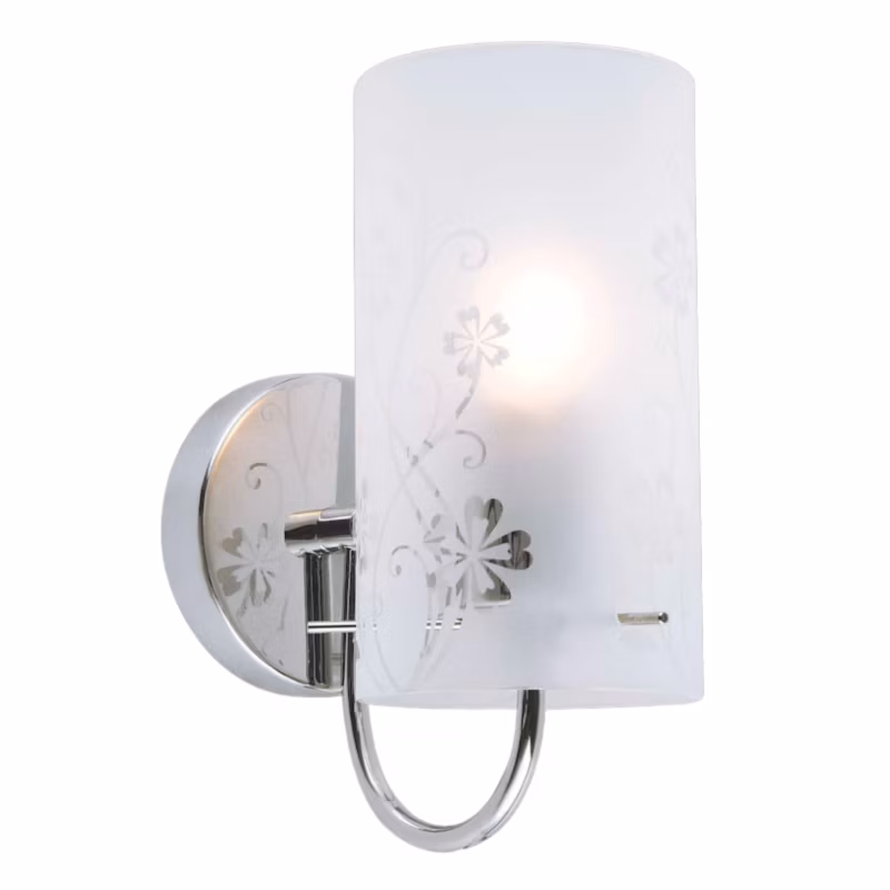 Kinkiet mleczny klosz ze wzorem Italux Valve chromowany 1xE27x60W IP20 – 1 szt.