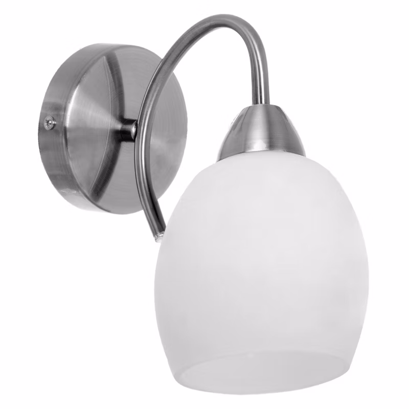 Kinkiet SPOT Light 1xE27 Max.60W Subtelne Połączenie Satyny z Białym Szkłem, Polski Producent, 1 szt.