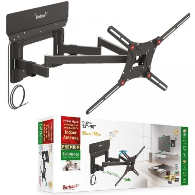 uchwyt ścienny TV 13‑90 60kg obrotowy z anteną DVB‑T2 25dB