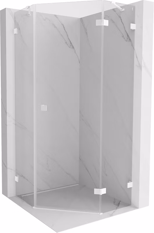 Kabina prysznicowa Mexen Lunar pięciokątna uchylna prawa 100 x 100 cm transparent biała 1 szt.