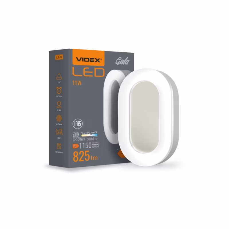 Kinkiet ścienny zewnętrzny Videx Gala biały LED 11W 5000K 1150lm IP65 wym: 19 x 11,3 x 4 cm tworzywo sztuczne – 1 szt.