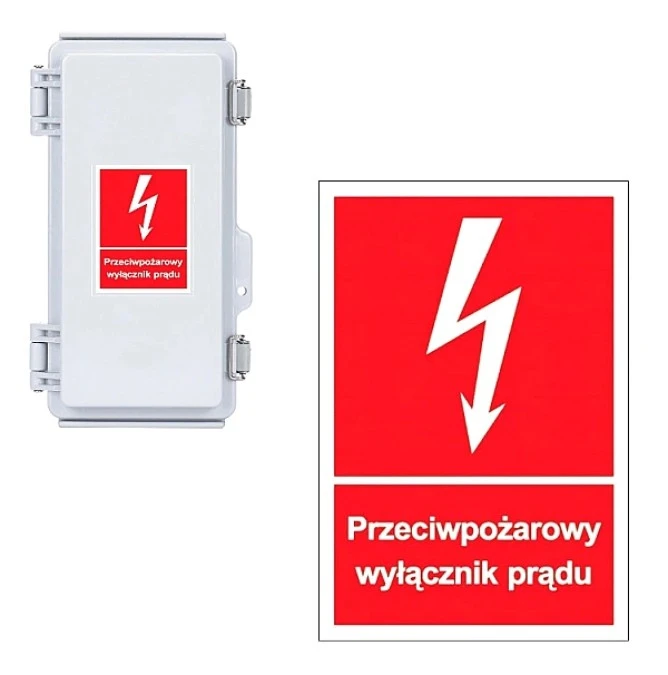 Naklejka Samoprzylepna Znak Przeciwpożarowy Wyłącznik Prądu 74x105mm Tablica 1 szt.