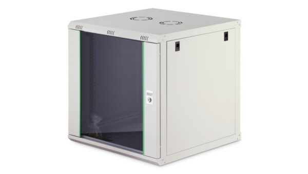 Szafa sieciowa wisząca Dynamic 19 12U rack 600×600, drzwi szyba, szary, niezłożona, 60kg DN-37110