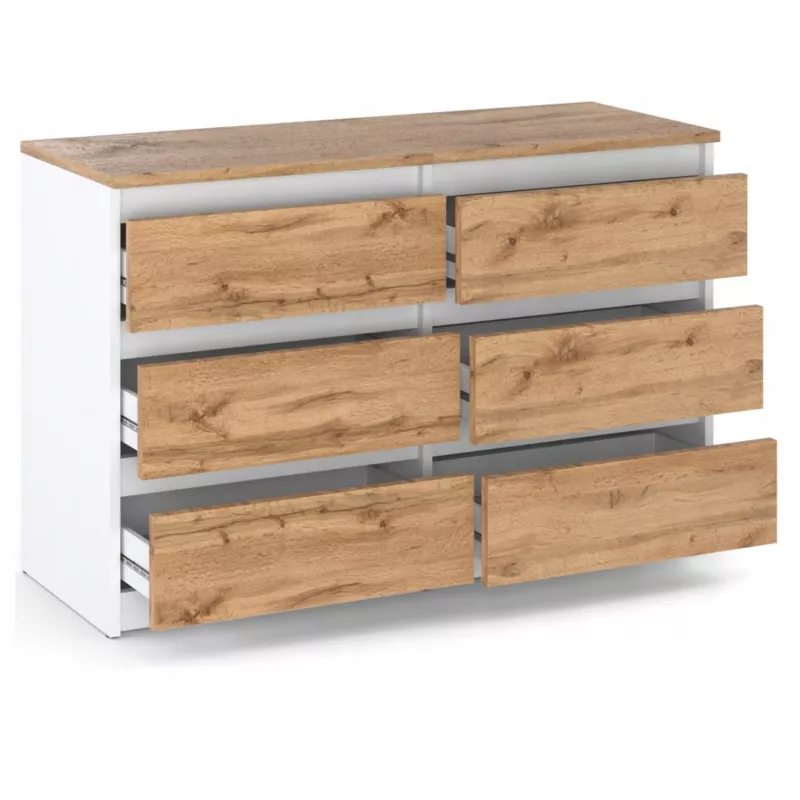 Komoda Z 6 Szufladami Stiv-Meble Biały Mat Dąb Wotan Szafka Rtv 100X33,5X71,5 Cm 1Szt.