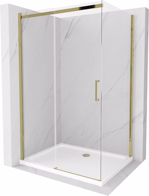 Kabina prysznicowa Mexen Omega rozsuwana 120 x 90 cm transparent złota + brodzik Flat
