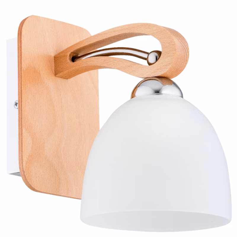 Kinkiet biały szklany klosz Alfa GRACJA jasne drewno 1xE27x15W IP20 – 1 szt.