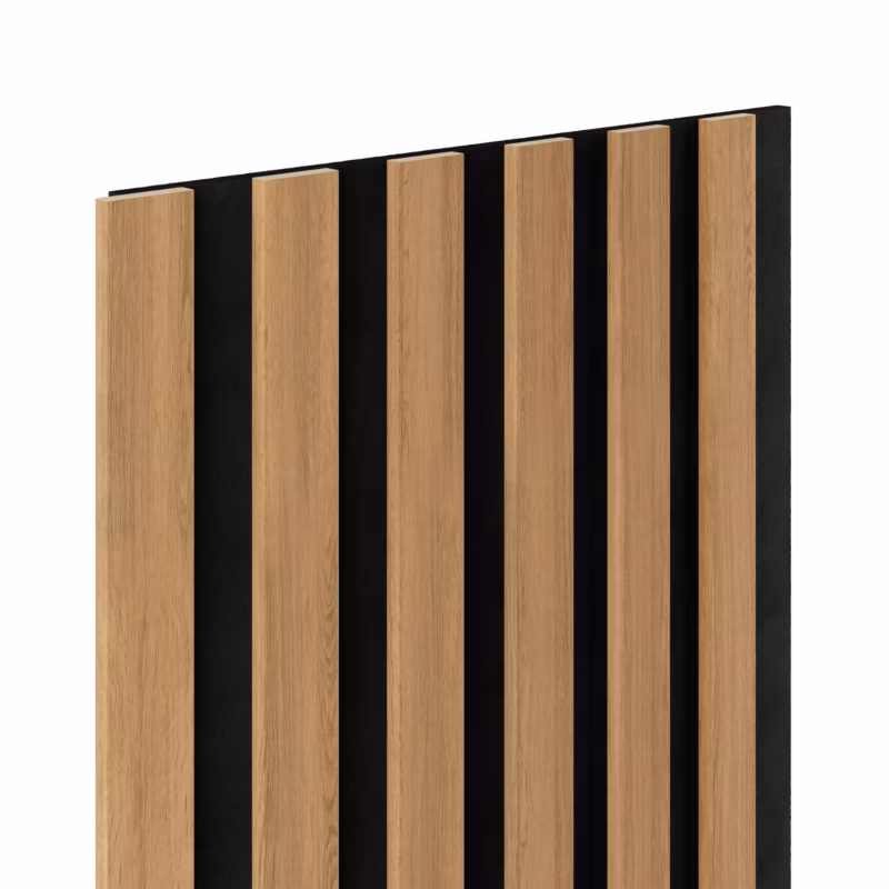 Lamele ścienne 6L Marbet Design WOODLINE SLIM 270×30 cm Dąb jasny na czarnym filcu 5 szt.