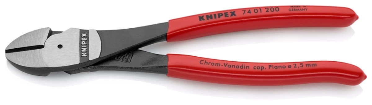 Szczypce tnące boczne o zwiększonym przełożeniu z tworzywa sztucznego, powlekane fosforanowane, czarne 200 mm KNIPEX 74 01 20