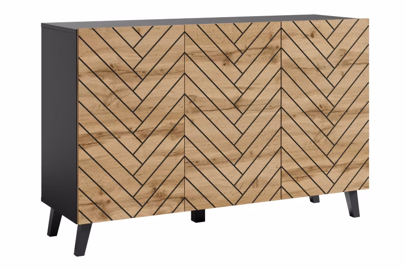 Komoda RTV MINIO go for it LOKET S 120cm, czarny/dąb wotan MDF wzór M7, 1 szt.