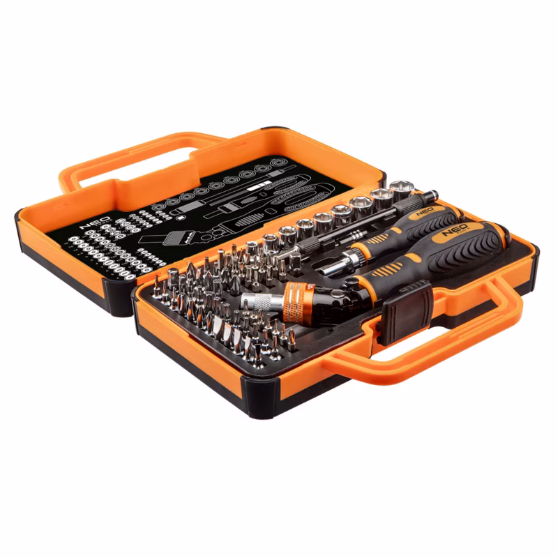 Końcówki wkrętakowe z uchwytem NEO TOOLS 55 końcówek wkrętakowych 9 nasadek 1 kpl.