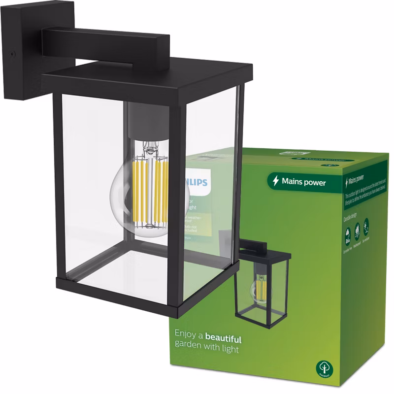Kinkiet zewnętrzny Philips elewacyjny Bellini E27 IP44 prostokątny czarny 1 szt.