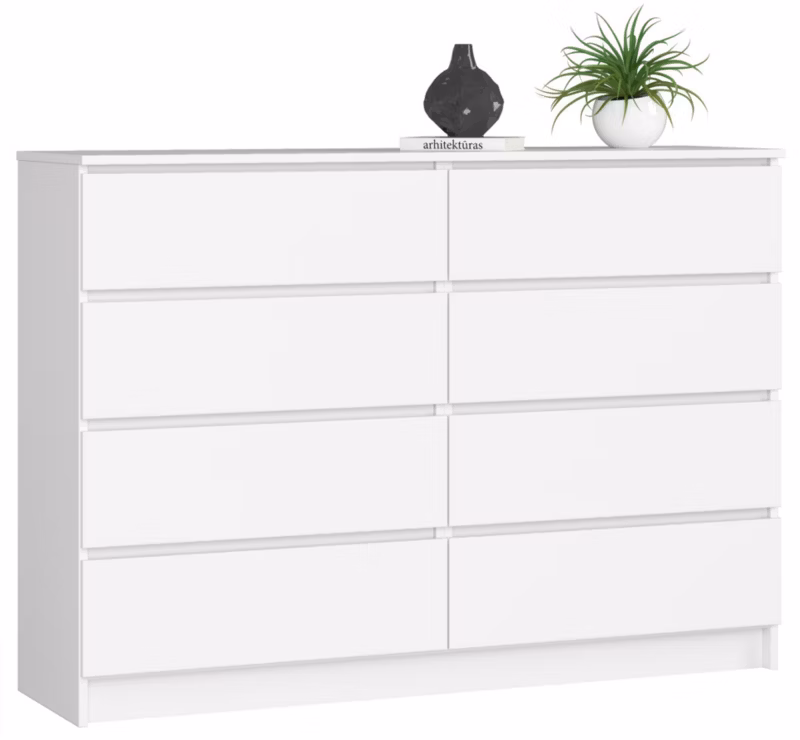 Komoda Akord K140 Biała 138 cm 8 szuflad kolor Biały mat 138x40x99 cm 1 szt.