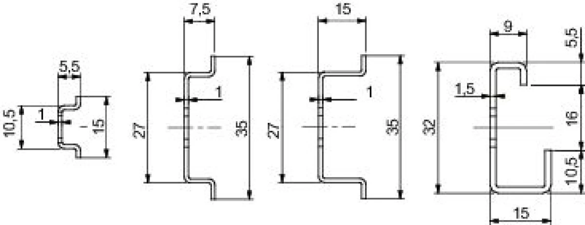 Symetryczna szyna DIN, wys.35xD7,5mm długość: 140mm, do puszek 150mm (wewn.) NSYAMRD16357TB /10 szt./