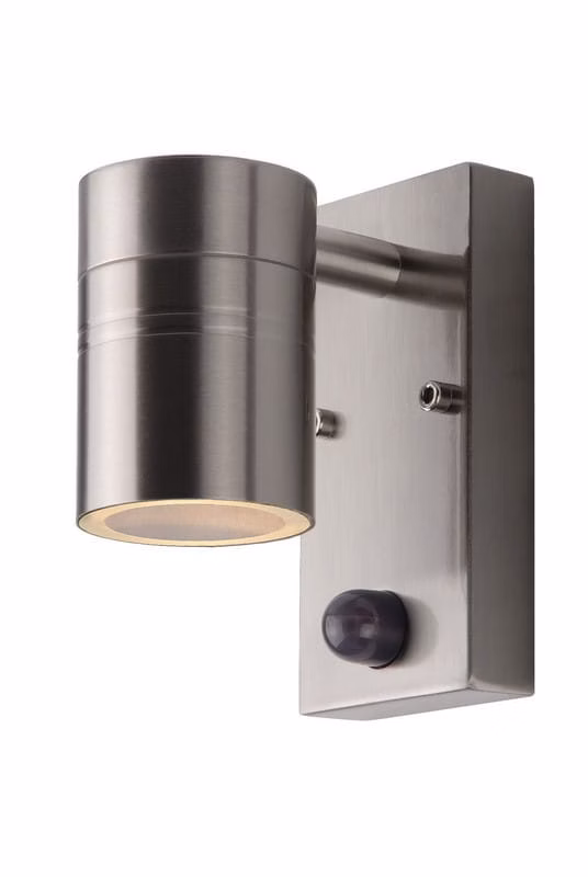 Kinkiet zewnętrzny z czujnikiem Lucide Arne-Led srebrny 1 x GU10 x 5W IP44 wym: 16,3 x 6,3 x 12 cm – 1 szt.