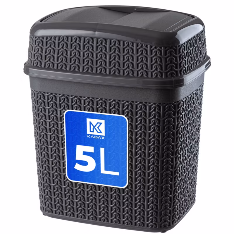 Kosz Na Śmieci KADAX Łazienkowy 5L Grafit Do Łazienki Wc Śmietnik Uchylny Z Klapą 1 szt.