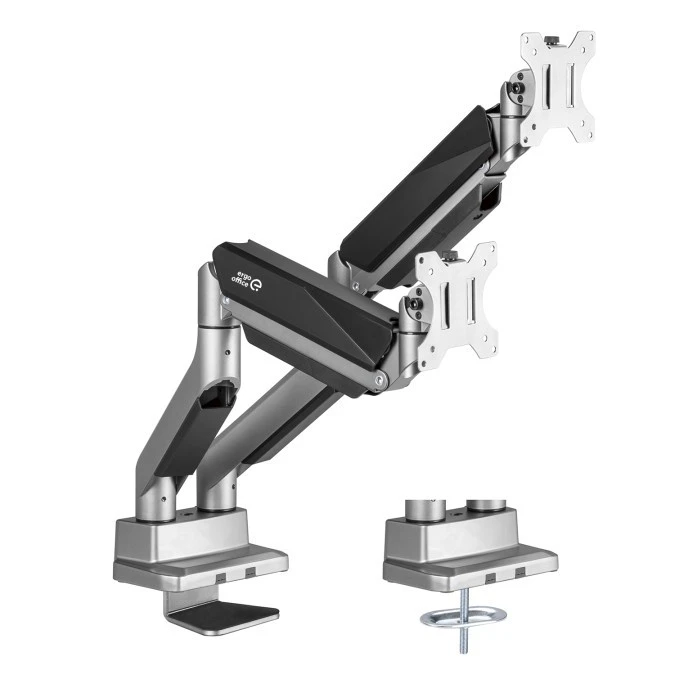 Uchwyt biurkowy na dwa monitory uniwersalny Ergo Office, sprężyna gazowa 17‑35 15kg, VESA 75×75 / 100×100, ER‑446