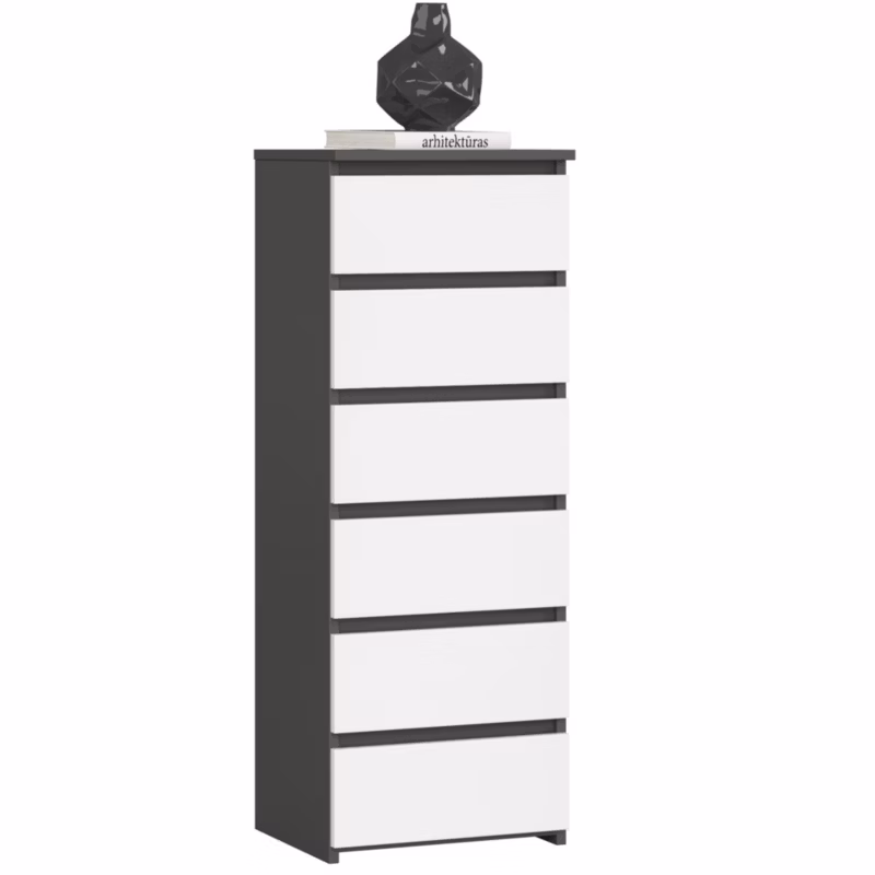 Komoda Akord CL6 Grafit Szary 40 cm 6 szuflad kolor Biały mat 40x35x109 cm 1 szt.