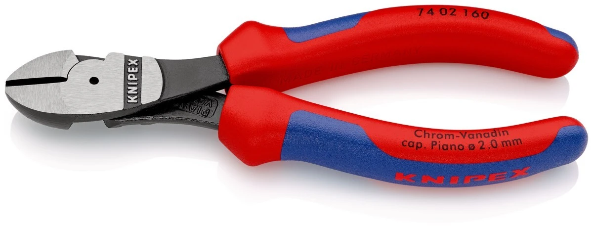 Szczypce tnące boczne o zwiększonym przełożeniu z wielokomponentowymi nasadkami fosforanowane, czarne 160 mm 74 02 160