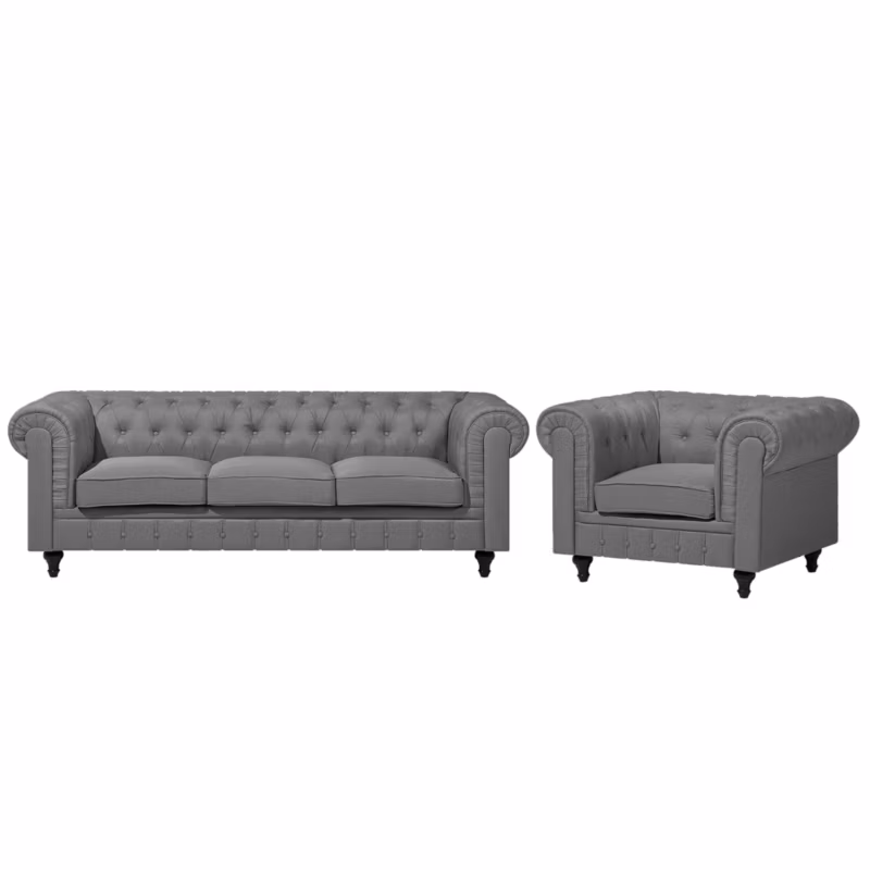 Komplet wypoczynkowy dla 4 osób Chesterfield Jasnoszary 1 kpl