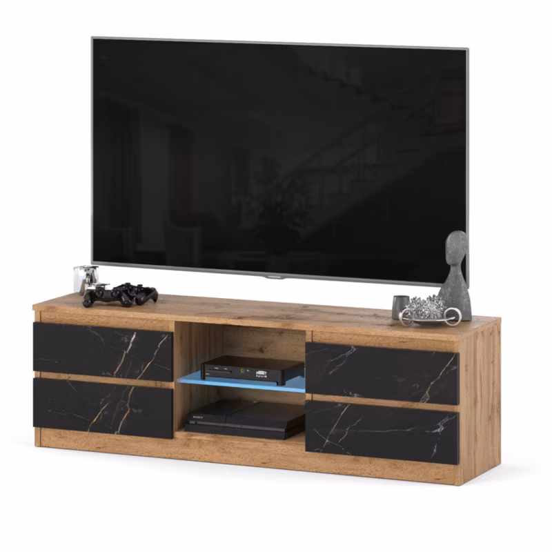 Komoda RTV Hurtownia-Mebli Szuflady 4 RTV Quattro 138 138cm Dąb Wotan San Sebastian 138x35x45 cm 1szt.
