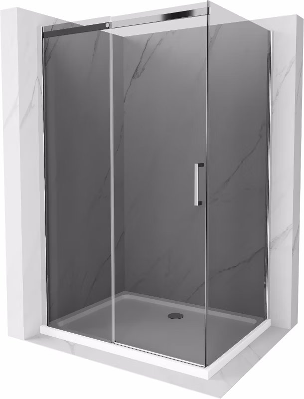 Kabina prysznicowa Mexen Omega rozsuwana 110 x 100 cm grafit chrom + brodzik Flat bialy