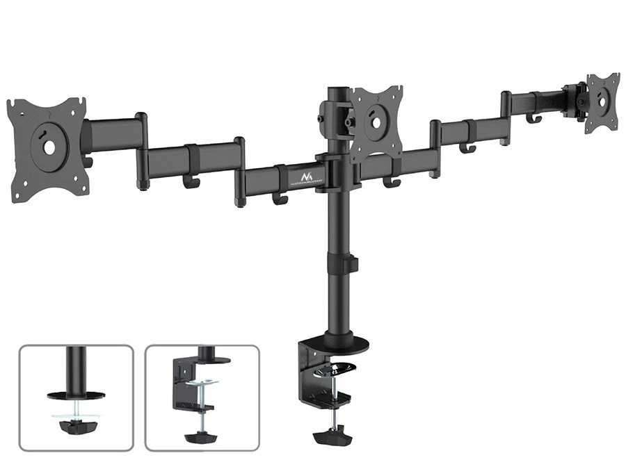 Uchwyt biurkowy na 3 monitory LCD podwójne ramiona 13‑27 8kg VESA 75×75 oraz 100×100 Maclean MC‑691