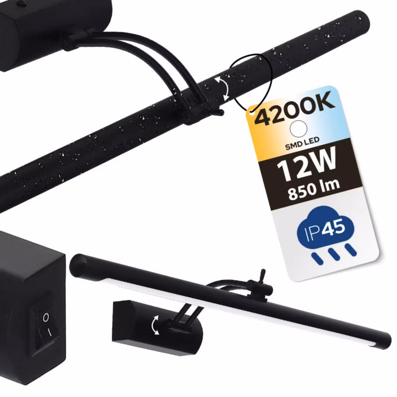 Kinkiet HOROZ łazienkowy nad lustro pokojowy LED 12W, 850lm, 4200K, IP45, czarny, ANKA-12 1szt.