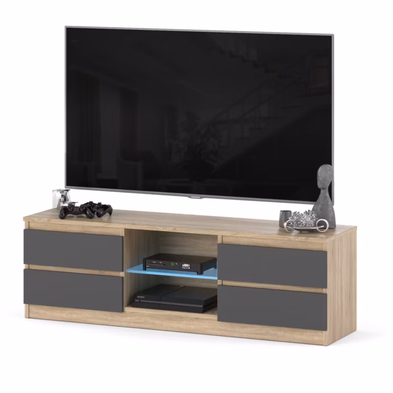 Komoda RTV Hurtownia-Mebli Szuflady 4 RTV Quattro 138 138cm Dąb Sonoma Szary Mat 138x35x45 cm 1szt.