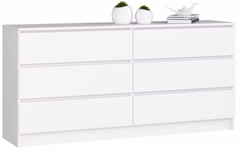 Komoda Akord K160 Biała 160 cm 6 szuflad kolor Biały mat 160x40x77 cm 1 szt.